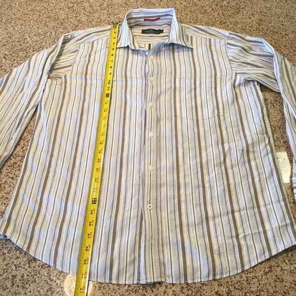 Bugatchi Uomo Button Up Shirt Mens Large White Long Sleeve Striped Cotton Casual - Picture 2 of 8